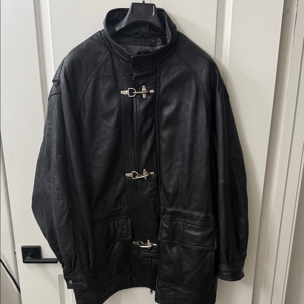Vintage Tannery Firemen Clasp Leather Coat